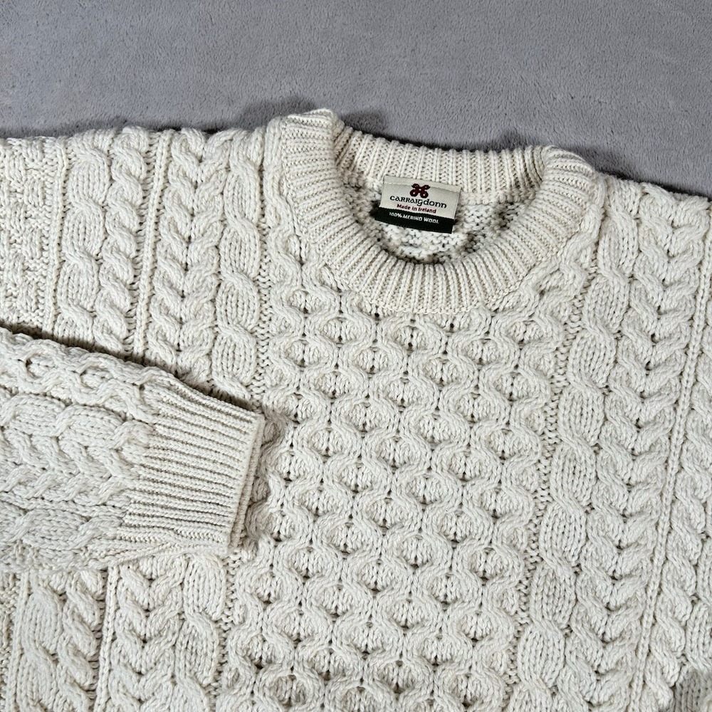 Carraig Donn Ireland Fisherman Sweater Men's Large Merino Wool Cable Knit Crew